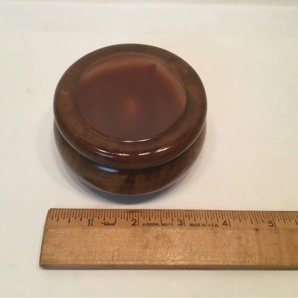 Vintage Hand Crafted Mahogany Trinket Box w/ Agate Inlay Lid - Made in Brazil